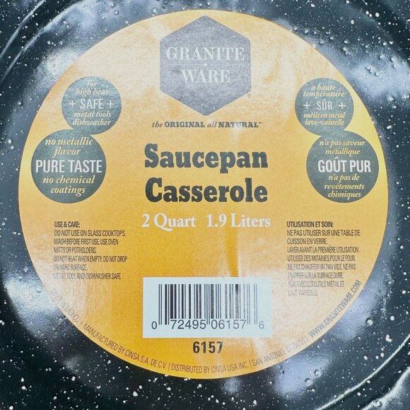 Granite Wear Saucepan Casserole 2 Qt 1.9 L Black Speckled Set of 2 - Picture 3 of 8